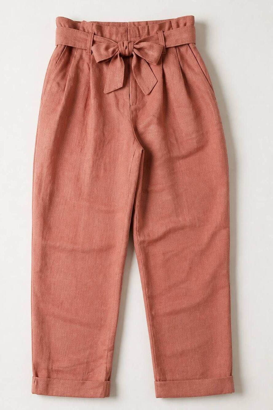🔸️Madewell Rust Linen Blend Belted Paperbag Waist Tapered Leg Pants Size 4